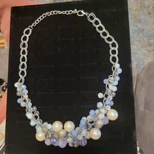 Elegant Blue and Silver Necklace 22in Chunky